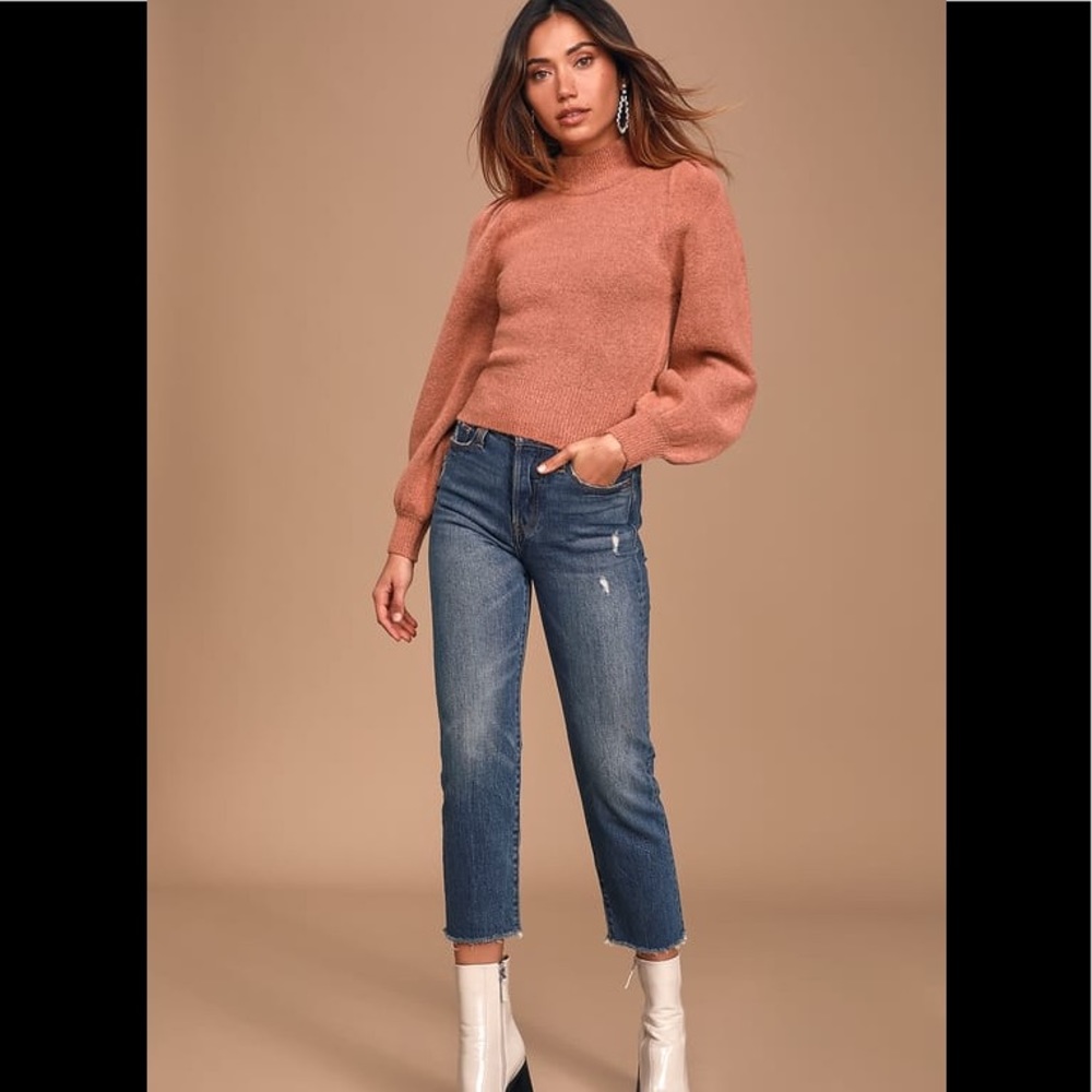 Rose mock neck puffy shoulder sleeve sweater XS - Picture 5 of 8